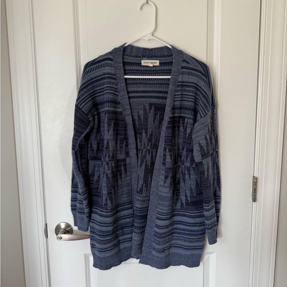 Lucky Brand Navy Geometric Cardigan - Picture 1 of 5